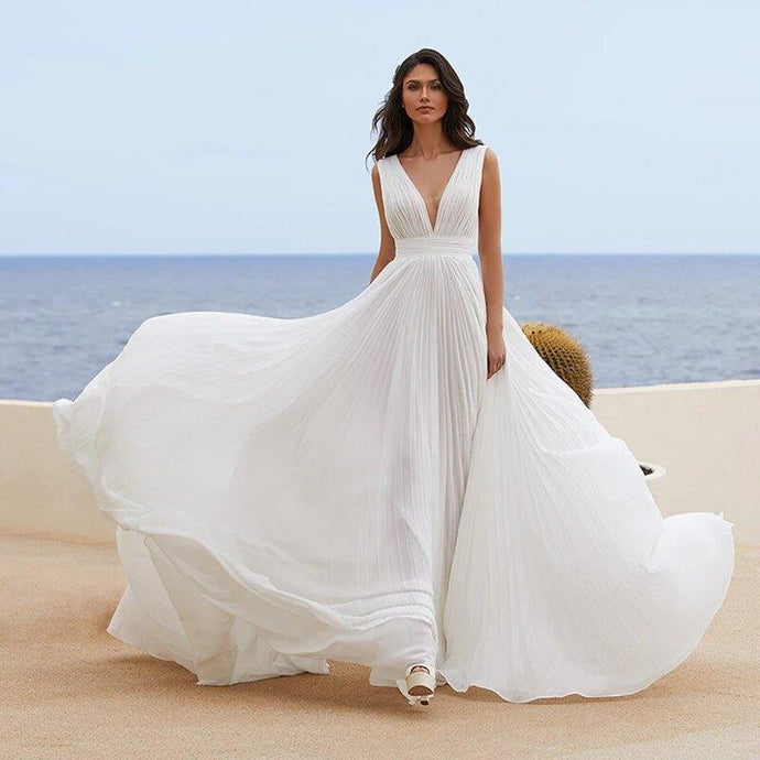 Beach Wedding Dress-V Neck Chiffon Bridal Gown | Wedding Dresses