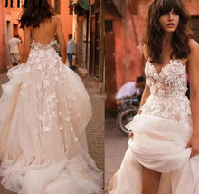 Load image into Gallery viewer, Country Lace Wedding Dress-Garden Flower Tiered Skirt | Wedding Dresses
