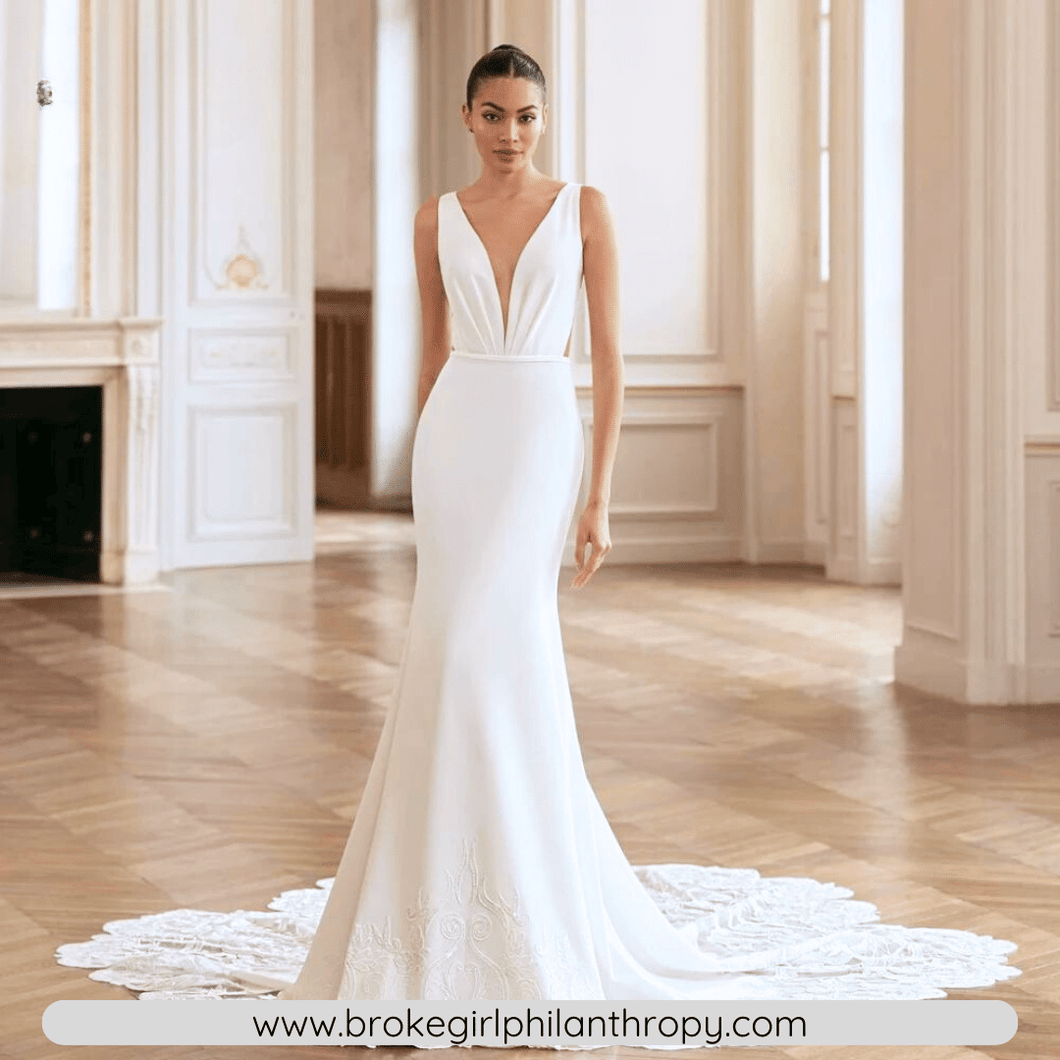 Mermaid Wedding Dress- V Neck Satin Mermaid Wedding Dress | Wedding Dresses