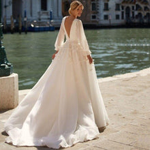 Load image into Gallery viewer, Long Sleeve Wedding Dress-Puff Sleeves V Neck | Wedding Dresses
