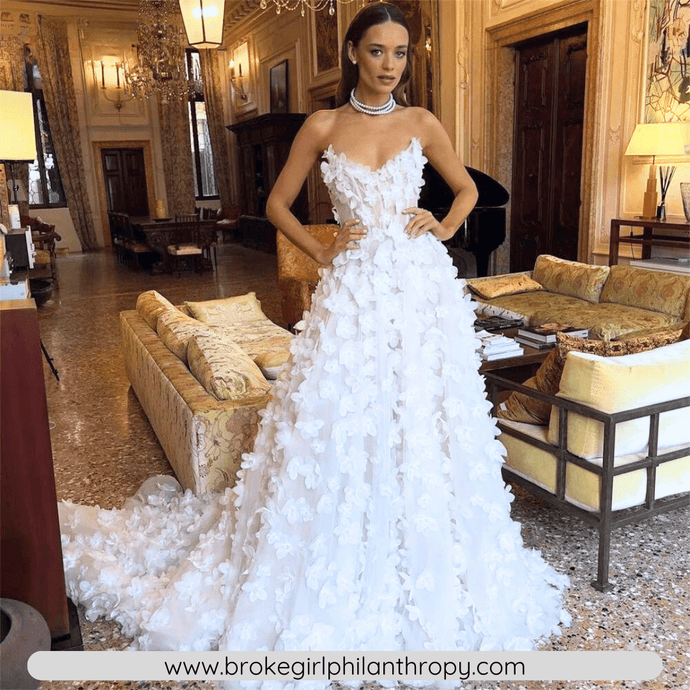 Empire Lace Off Shoulder Princess Wedding Dress-3D Floral Broke Girl Philanthropy