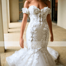 Load image into Gallery viewer, Mermaid Wedding Dress-Flower Lace Applique Mermaid Bridal Gown | Wedding Dresses
