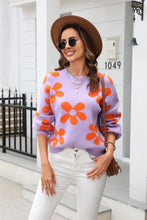 Load image into Gallery viewer, Floral Print Round Neck Dropped Shoulder Pullover Sweater Broke Girl Philanthropy
