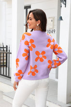 Load image into Gallery viewer, Womens Sweater-Floral Print Round Neck Dropped Shoulder Pullover Sweater
