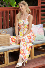 Load image into Gallery viewer, Womens Jumpsuit-Floral Square Neck Smocked Wide Leg Jumpsuit
