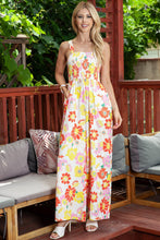 Load image into Gallery viewer, Womens Jumpsuit-Floral Square Neck Smocked Wide Leg Jumpsuit

