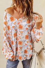 Load image into Gallery viewer, Womens Blouse-Floral Tie Neck Balloon Sleeve Blouse | top
