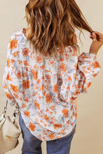Load image into Gallery viewer, Womens Blouse-Floral Tie Neck Balloon Sleeve Blouse | top
