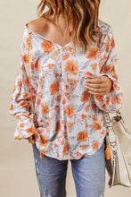 Load image into Gallery viewer, Womens Blouse-Floral Tie Neck Balloon Sleeve Blouse | top
