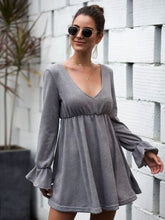 Load image into Gallery viewer, Womens Mini Dress-Flounce Sleeve V-Neck Mini Dress | dress
