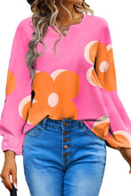 Load image into Gallery viewer, Womens Blouse-Flower Notched Balloon Sleeve Blouse | Tops/Blouses &amp; Shirts
