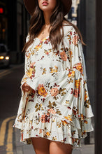 Load image into Gallery viewer, Womens Mini Dress-Flower V-Neck Flare Sleeve Mini Dress | Dress
