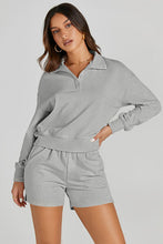 Load image into Gallery viewer, Womens Shorts Set-Half Button Sweatshirt and Shorts Active Set | Top

