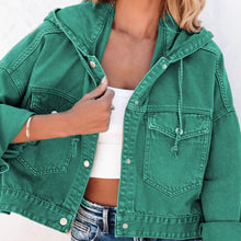 Load image into Gallery viewer, Womens Jacket-Hooded Dropped Shoulder Denim Jacket
