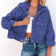 Load image into Gallery viewer, Womens Jacket-Hooded Dropped Shoulder Denim Jacket
