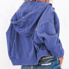 Load image into Gallery viewer, Womens Jacket-Hooded Dropped Shoulder Denim Jacket
