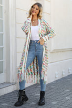 Load image into Gallery viewer, Womens Sweater-Multicolored Open Front Fringe Hem Cardigan | Coat &amp; Jacket &amp; Cardigan
