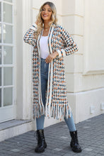 Load image into Gallery viewer, Womens Sweater-Multicolored Open Front Fringe Hem Cardigan | Coat &amp; Jacket &amp; Cardigan
