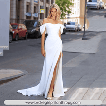 Load image into Gallery viewer, Mermaid Beach Wedding Dress-Off Shoulder Satin Wedding Dress | Wedding Dresses
