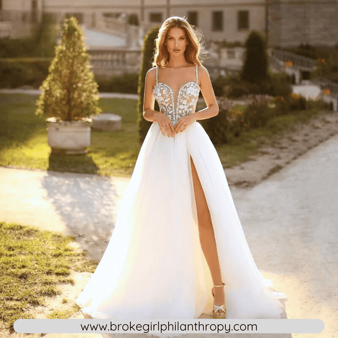 Lace Wedding Dress-Puff Tulle Lace A Line Wedding Dress- Side Split | Wedding Dresses