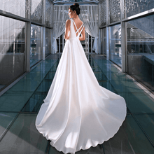 Load image into Gallery viewer, Satin Wedding Dress-A Line Criss-Cross Bridal Gown | Wedding Dresses
