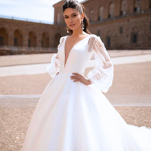 Load image into Gallery viewer, Backless Wedding Dress-Satin V Neck Princess Bridal Gown | Wedding Dresses
