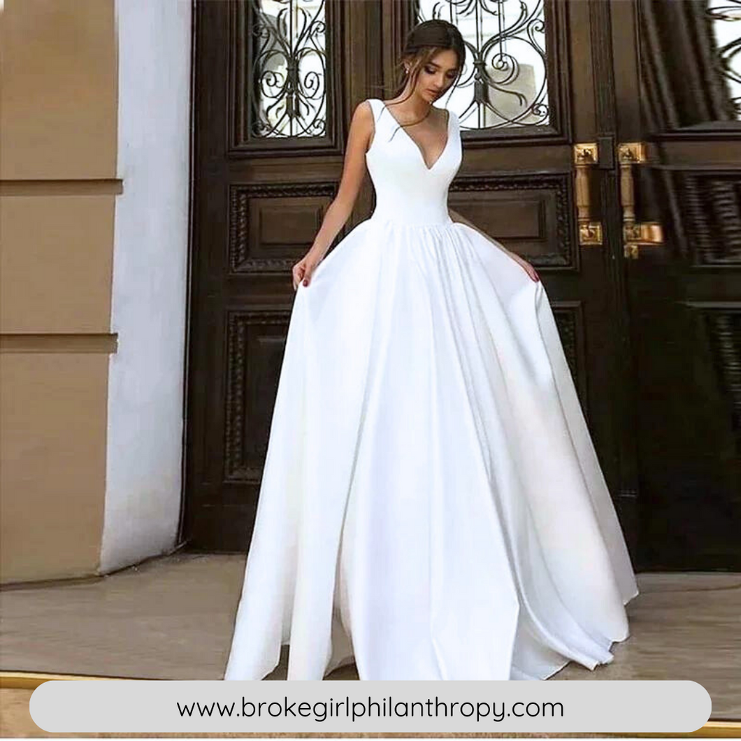 Ball Gown Wedding Dress-Simple V Neck Bridal Gown | Wedding Dresses