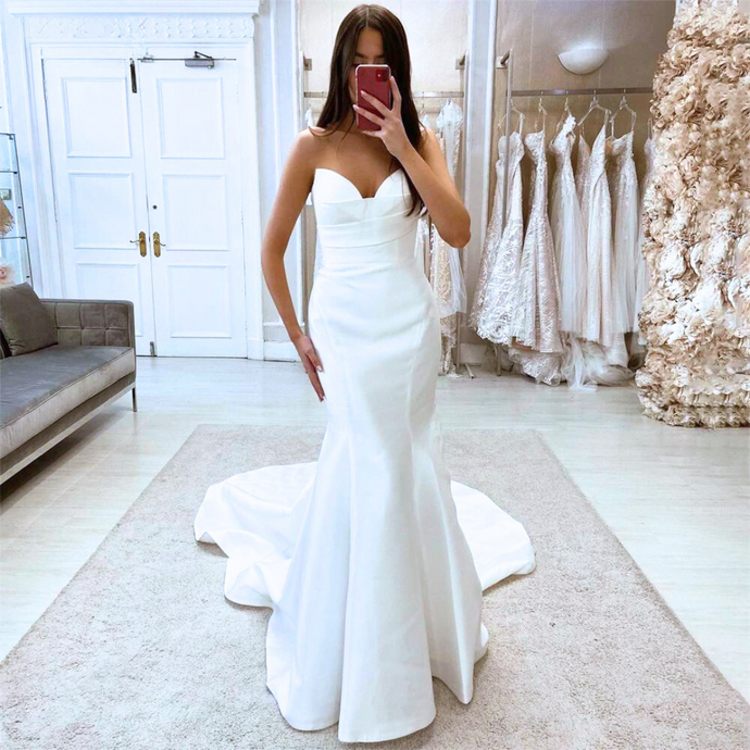 Simple Mermaid Wedding Dress-Satin Off the Shoulder Bridal Gown | Wedding Dresses
