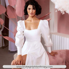 Load image into Gallery viewer, Satin Wedding Dress-Square Collar High Split Puff Sleeves | Wedding Dresses
