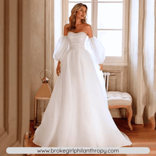 Load image into Gallery viewer, A Line Wedding Dress-Strapless Bridal Gown Detachable Puff Sleeves | Wedding Dresses
