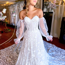 Load image into Gallery viewer, Lace Wedding Dress-Sweetheart Lace Puff Sleeve Wedding Dress | Wedding Dresses
