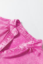 Load image into Gallery viewer, Bright Pink Mineral Wash Split Neck Pocket Patched Denim Top
