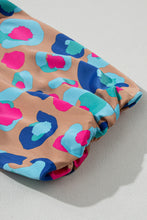 Load image into Gallery viewer, Green Leopard Print Bubble Sleeve Slit Neck Ruffled Dress | Dresses/Mini Dresses
