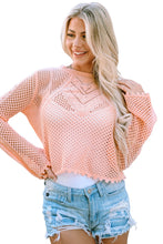 Load image into Gallery viewer, Pink Sweater | Pink Hollowed Eyelets Knit Bell Sleeve
