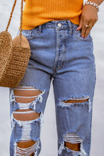 Load image into Gallery viewer, Sky Blue Heavy Destroyed Big Hole Boyfriend Jeans | Bottoms/Jeans
