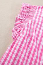 Load image into Gallery viewer, Ruffled Sleeve Top | Rose Red Checkered Blouse
