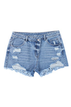 Load image into Gallery viewer, Sky Blue High Rise Crossover Waist Denim Shorts | Bottoms/Denim Shorts
