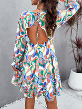 Load image into Gallery viewer, Backless Print Dress | V-Neck Flounce Sleeve Dress
