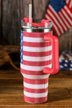 Load image into Gallery viewer, Red Rhinestone American Flag Print Handled 40oz Thermos Tumbler | Accessories/Tumblers
