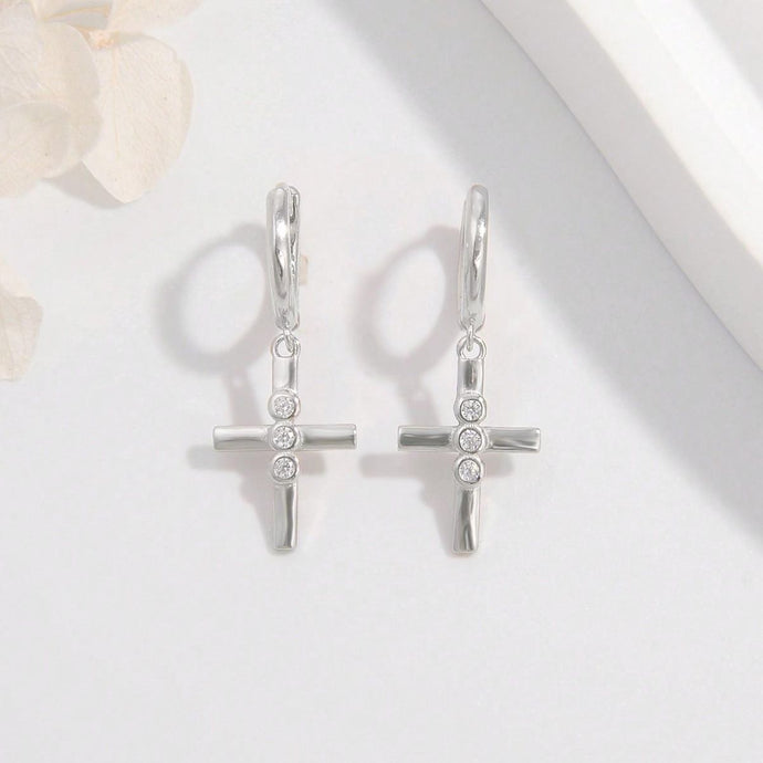 925 Sterling Silver Zircon Cross Earrings | earrings