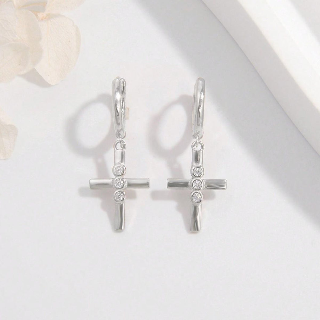 925 Sterling Silver Zircon Cross Earrings | earrings