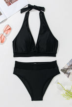 Load image into Gallery viewer, Black Sheer Mesh Edged Halter V Neck Push Up Bikini
