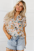 Load image into Gallery viewer, Multicolor Split V Neck Puff Sleeve Flower Print Blouse | Tops/Blouses &amp; Shirts
