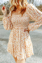 Load image into Gallery viewer, Apricot Boho Floral Smocked Puff Sleeve Mini Dress | Dresses/Floral Dresses
