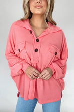 Load image into Gallery viewer, Pink Corded Flap Pocket Henley Top | Tops/Long Sleeve Tops
