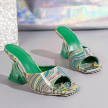 Load image into Gallery viewer, Contrast Peep Toe Mid Heel Sandals
