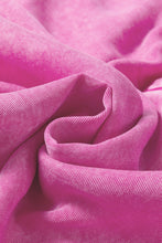 Load image into Gallery viewer, Bright Pink Mineral Wash Split Neck Pocket Patched Denim Top
