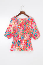 Load image into Gallery viewer, Pink Boho Flower Print Puff Sleeve Peplum Top | Tops/Tops &amp; Tees
