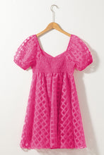 Load image into Gallery viewer, Strawberry Pink Checkered Puff Sleeve Babydoll Dress | Dresses/Mini Dresses
