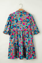 Load image into Gallery viewer, Green Leopard Print Bubble Sleeve Slit Neck Ruffled Dress | Dresses/Mini Dresses
